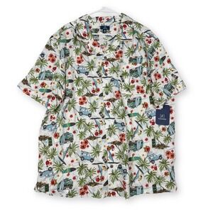 George Mens Cream Surf Van Camp Shirt Tropical Rayon Button Down‎ 2XL NEW